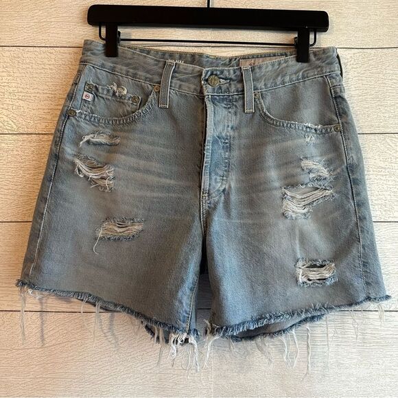 AG Adriano Goldschmied The Alex Vintage Boyfriend Raw Hem Denim Short Size 26 - Picture 3 of 9